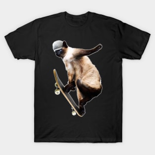 Siamese Cat Kitty Skateboard Skating Skateboarding Funny T-Shirt